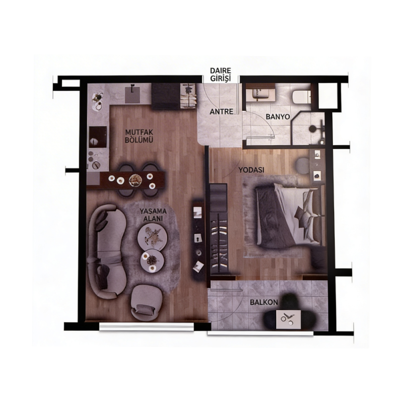 1+1 Daire Planı (Tip1)